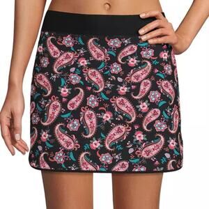 Lands End Board Skort Womens 4 Black Paisley Floral Quick Dry Active Swim Skirt